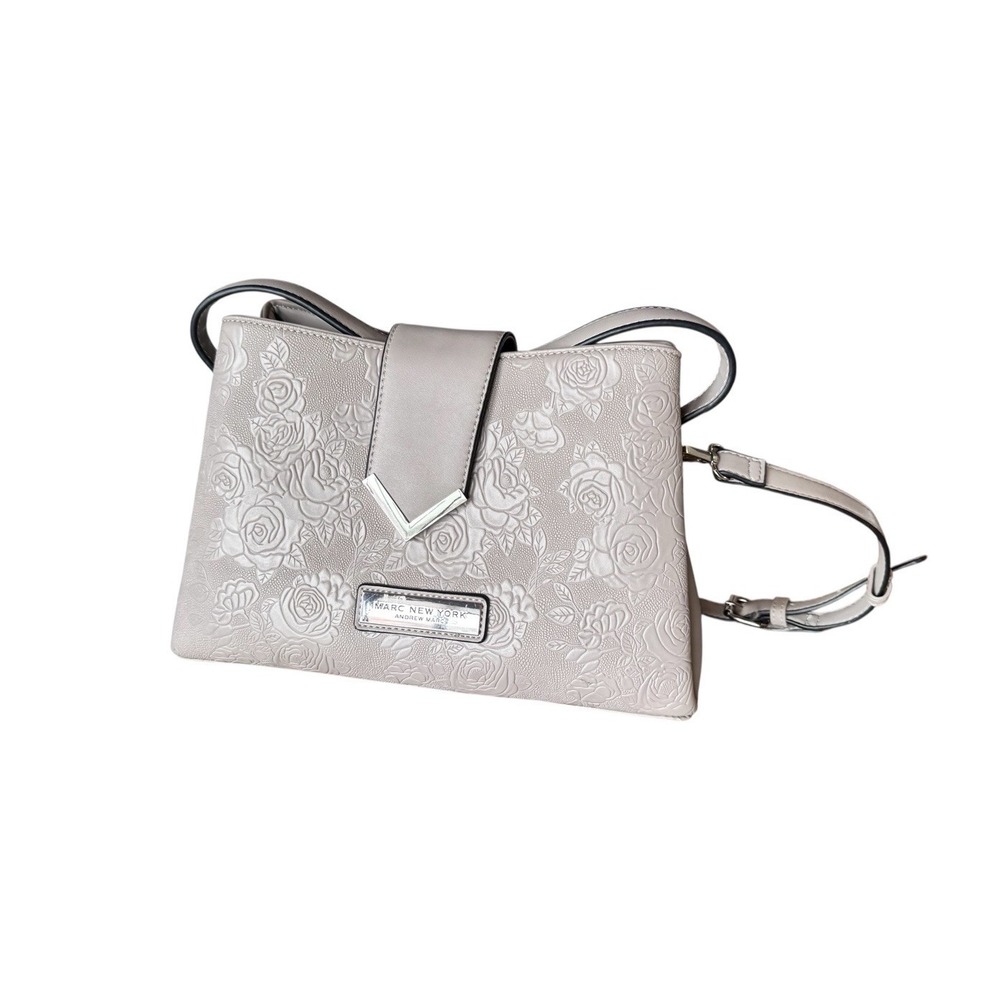 Marc New York Embossed Floral Shoulder Crossbody Bag Grey Beige Convertible